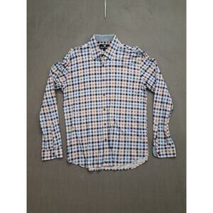 Butter Cloth Shirt Mens L Button Front Gingham Geometric Long Sleeve Cotton (B)